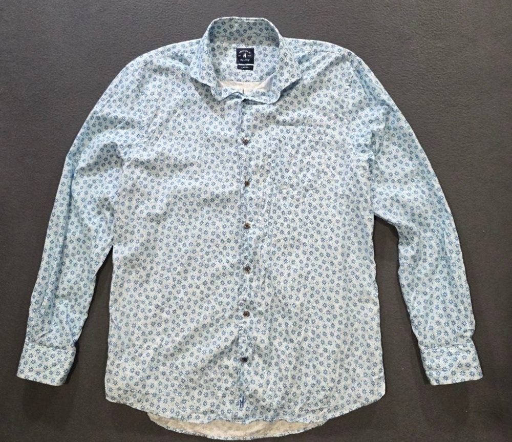 johnnie-O Montage Shelf Button Up Shirt cotton Gulf Blue Size L A010309